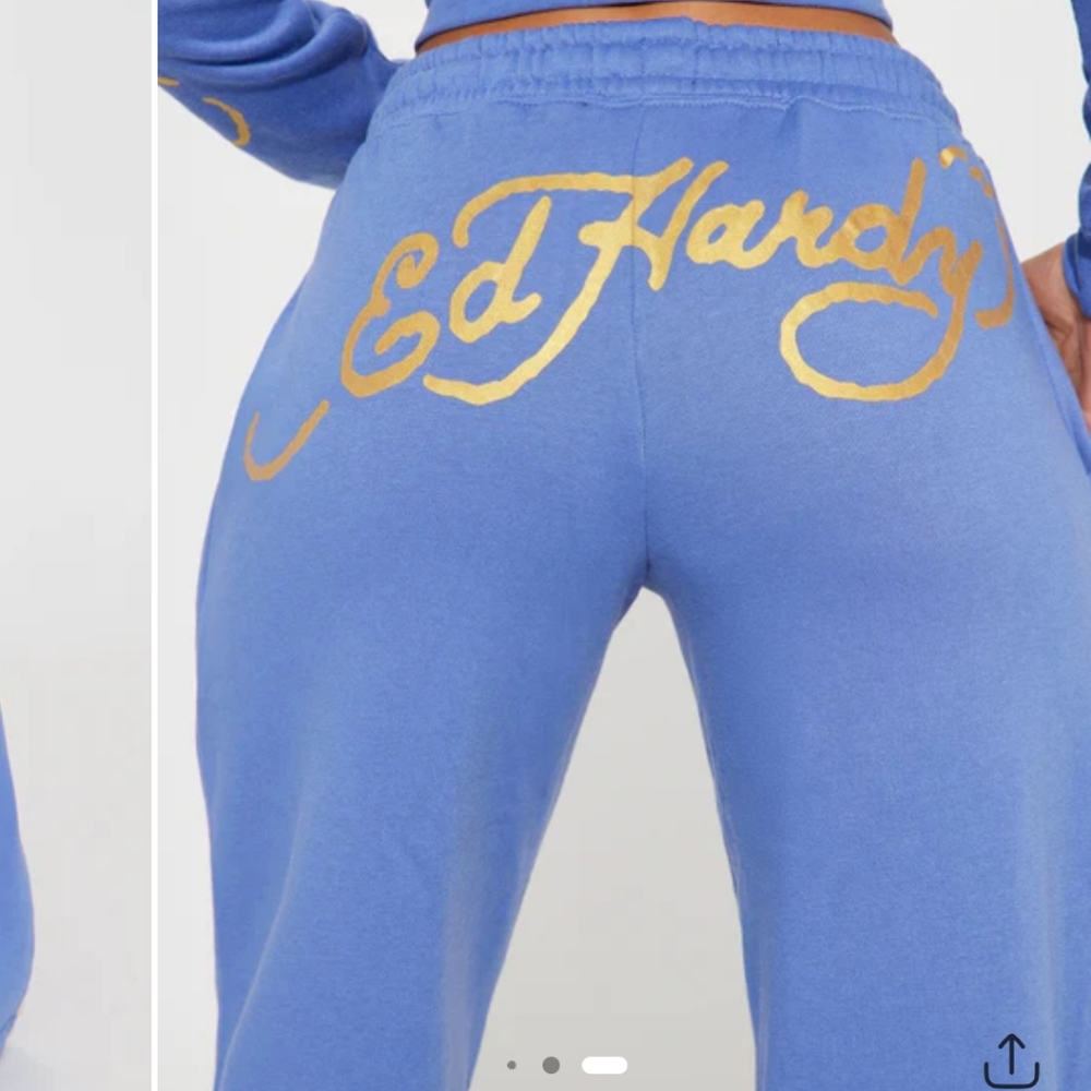 NWT Ed Hardy Old School 90s Blue Bootcut Sweatpants with Tattoo Dragon Design L - Picture 7 of 9